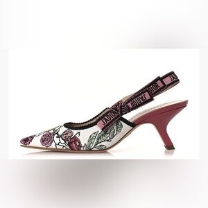 CHRISTIAN DIOR Canvas Florilegio Embroidered Ribbon J'Adior Slingbacks  US 7.5